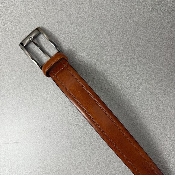 BOSCA Belt Mens Size 36 Brown Leather Dress Silver Buckle Preppy Classic 1 3/8in - Picture 2 of 6